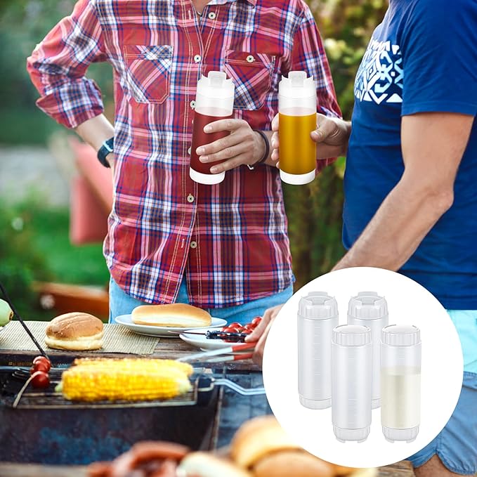 4 Pcs Refillable Squeeze Bottles 20 oz Large Condiment Squeeze Bottle Inverted Plastic Tip Sauce Dispenser Bottle for Sauces Ketchup Sour Cream Self Sealing Syrup Dispenser for Restaurants(White)