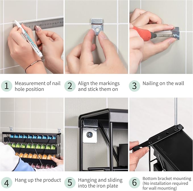 ZCDCP Black Metal 5 Tier Coffee Pod Holder, Nespresso Coffee Pod Holder Coffee Pod Wall Mountable Storage Drawer, for Vtline Capsule Coffee Machine (50 Pods Capacity)