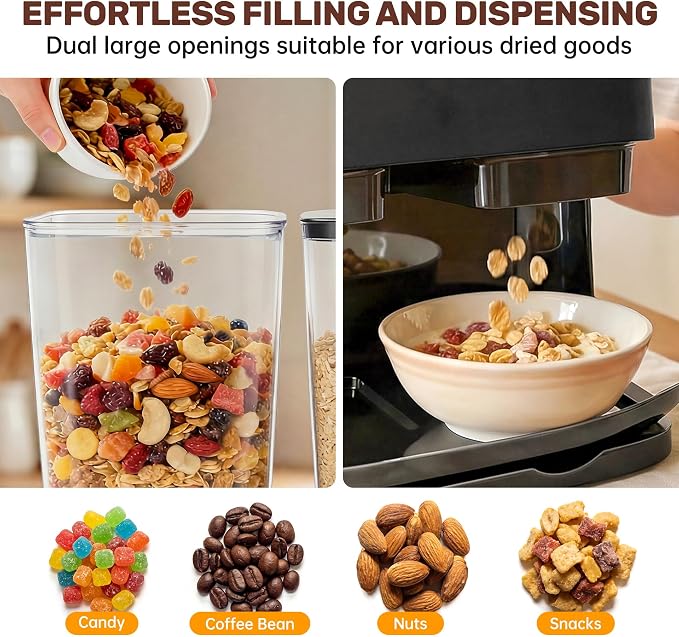 Cereal Dispenser Countertop 2 Pack, Double 3L Airtight Cereal Storage Container for Kitchen Pantry, Large Capacity Clear Dry Food Organizer For Cereal, Nuts, Coffee Beans, Pet Food