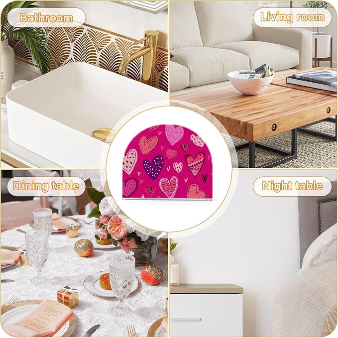 Napkin Holder Acrylic Napkin Holder for Table Kitchen Party Restaurant U Shaped Upright Napkin Dispenser Organizer Hot Pink Doodle Hearts Stars