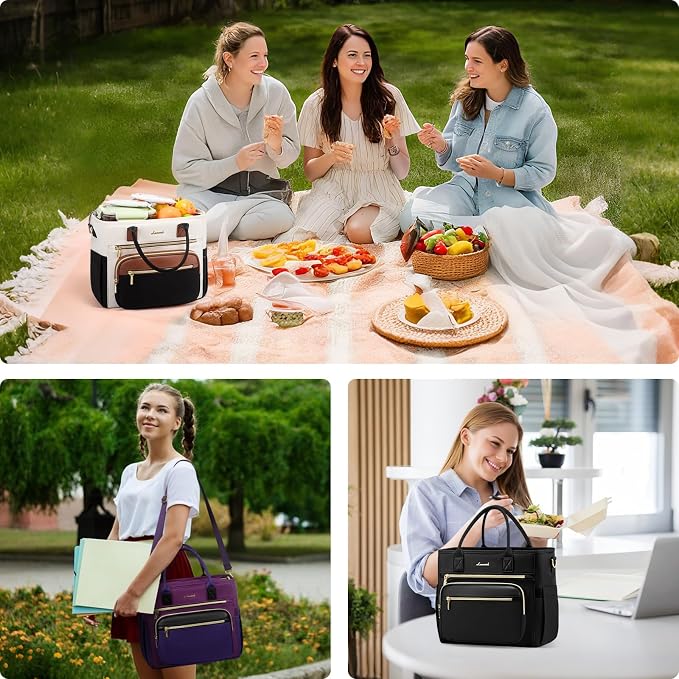 LOVEVOOK Insulated Lunch Bag Women,Wide Opening Adult Lunch Box Women with Cup Holder,Large Leakproof Cooler Bag for Work Picnic Beach Family College Mom,Lunch Teacher Tote Bag for Gift