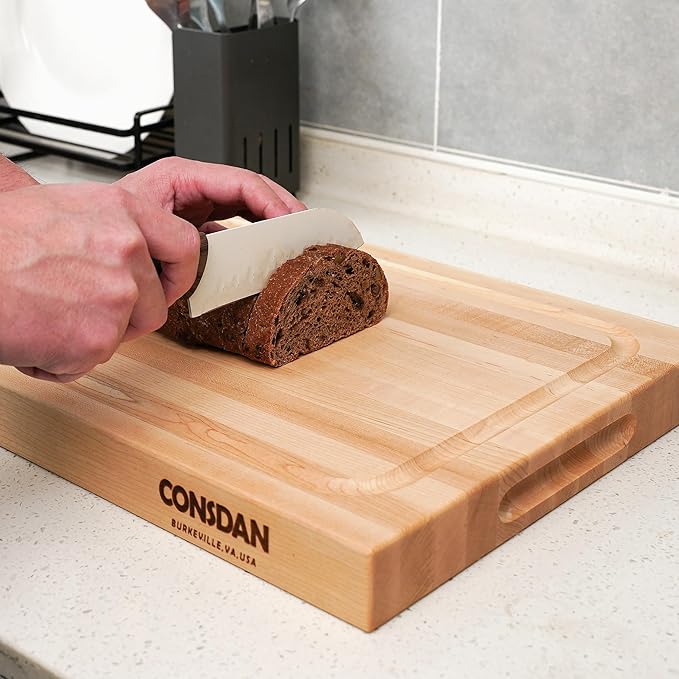 CONSDAN Hard Maple Wood Cutting Board for Kitchen, USA Grown Hardwood, 16 x 12, with Invisible Inner Handle, Prefinished with Food-Grade Oil, Suitable for Kitchen Edge Grain, 1" Thick