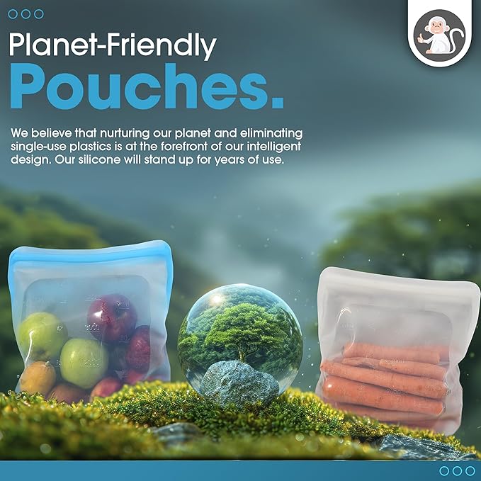 Albino Monkey Reusable Silicone Food Storage Bag, Extra Large XXL 1 Gallon 135 oz - Airtight Leakproof Stand-Up Freezer Bag for Meal Prep, 100% Food-Grade Silicone, BPA-Free (Blue, 1-Pack)