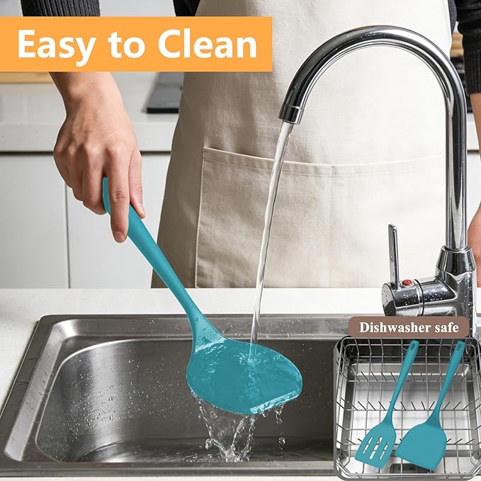 Silicone Spatula Set, 600°F Heat Resistant Spatulas for Cooking, BPA Free, Large Flexible Nonstick Flippers, Great for Egg, Pancake, Burger, Dishwasher Safe (4 Pack, Teal)