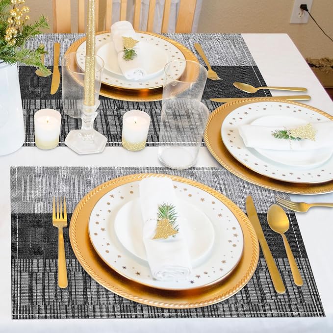 Niviy Black Halloween Placemats Set of 6, 12x18 Inch Washable Easy to Clean Heat-Resistant Anti-Skid Indoor Outdoor Table Mats for Holiday Party Kitchen Dining Room Decoration