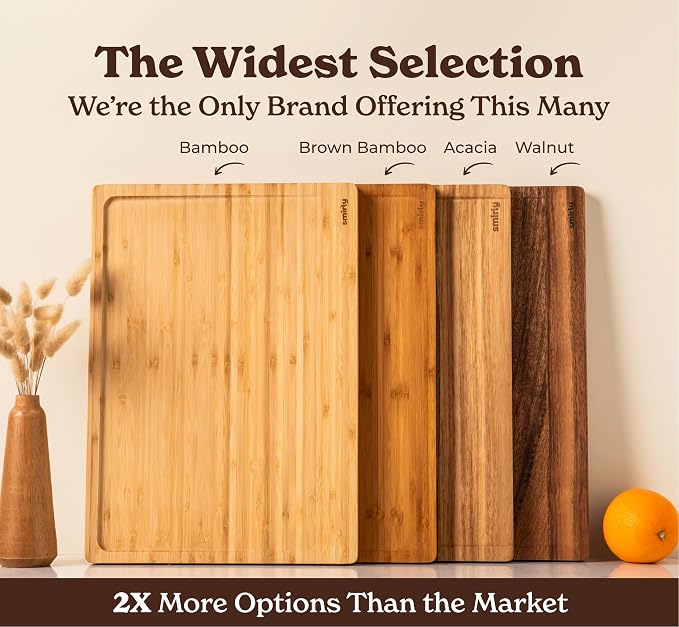 SMIRLY Wood Cutting Boards for Kitchen - Walnut Cutting Board with Handle and Juice Groove for Meal Prep, Serving, Charcuterie - Kitchen Gadgets, House Warming Gifts - Wooden Chopping Board Set of 3