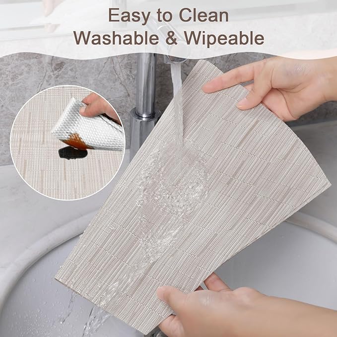 SHACOS Round Table Placemats Set of 7 Wedge Shaped Place Mat with Centerpiece Circle Mat Heat Resistant Small Round Table Mats Washable (7, Beige)