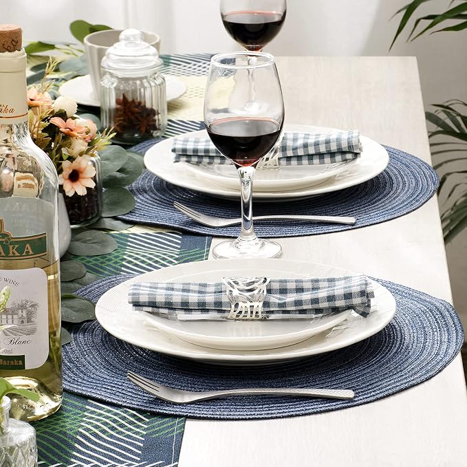 AHHFSMEI Round Braided Placemats Set of 6 Woven Table Mats for Dining Table Heat Resistant Easy to Clean Perfect for Kitchen & Home Decor (Multi Blue)