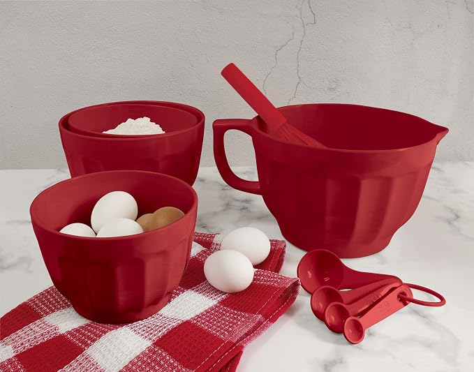 UP 4-Piece Latte Style Melamine Measuring Cups Set, Professional Nesting Baking and Cooking Tools for Liquid and Dry Ingredients, Red