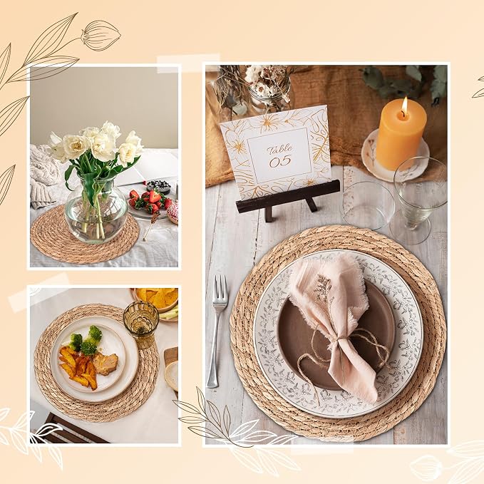 Round Woven Placemats Set of 6 | Handmade Natural Wicker Placemats for Holiday Wedding Home - Slip Heat Resistant Rattan Chargers for Dinner Plates (13 Inch)
