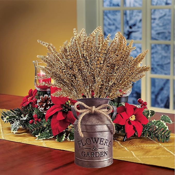 CATTREE Christmas Artificial Golden Plants, Plastic Grass Faux Shrubs Fake Lavender Leaves Simulation Wheat Ears Bushes Home Indoor Wedding Party Decoration Hall Table Planter Filler - Gold 4 Pack