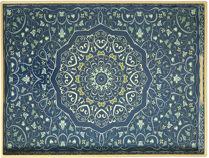 Decorative Tray, Blue Serving Tray with Handles, Set of 2, Plastic Coffee Table Tray for Living Room, Ottoman, Bathroom, Kitchen, Decor, Large 15.7”*11.8”, Small 13.7"*9.8"