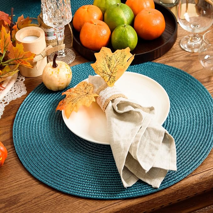 AHHFSMEI Round Placemats Set of 6 Heat Resistant Washable Non-Slip Woven Braided Table Mats for Dining Table Kitchen & Home Decor (Teal)