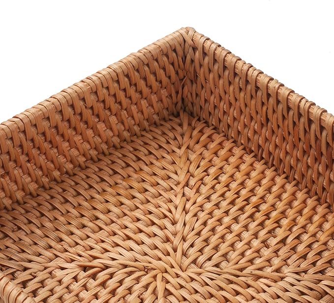 Rattan Napkin Holder Square Woven Flat Napkin Basket Tray for Tables 7.5" x 7.5" x 2.5"