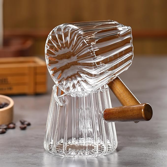 TIWPAJS Espresso Cups With Wood Handle 6oz, Espresso Accessories, Milk Frothing Pitcher, Glass Measuring Cup, Shot Glass