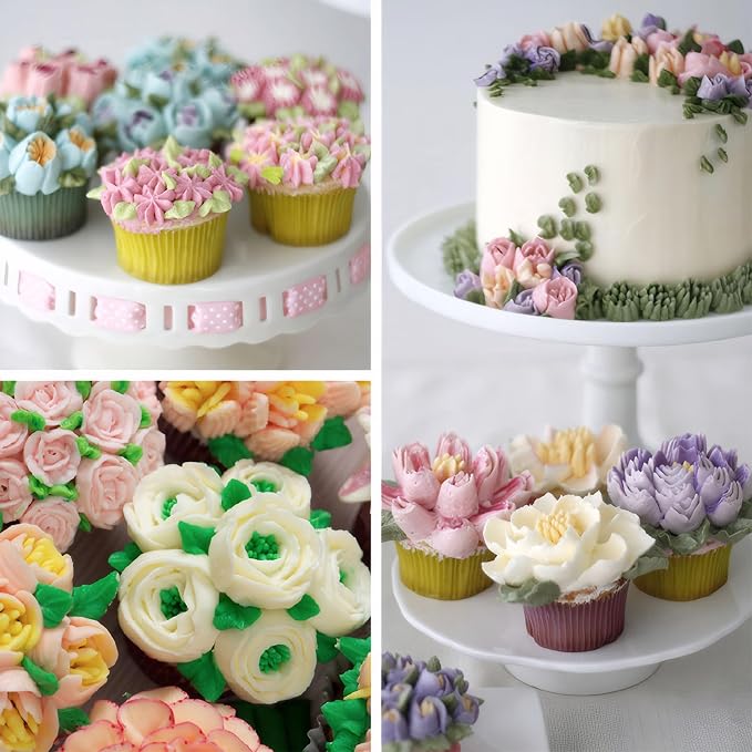 Russian Piping Tips Set: Stainless Steel Cake Decorating Tips, 27 Pcs Baking Piping Bags and Tips Set, 12 Flower Frosting Tips 2 Leaf Piping Tip 10 Pastry Bags 2 Couplers 1 Reusable Silicone Bag