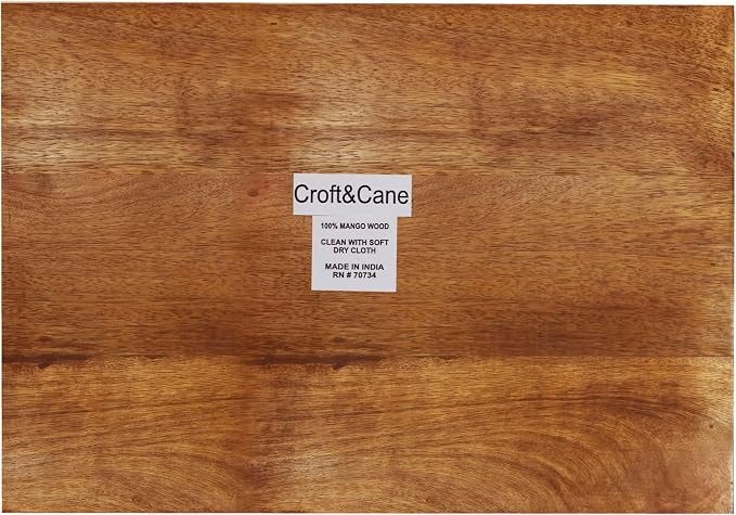 Croft&Cane Solid Wood Serving Tray - 17 x 13 Inch Rectangular Decorative Ottoman Tray - Hand-Carved Ribbed Design - Natural Wood Food Tray with Handles for Coffee Table, Kitchen, Breakfast, Décor