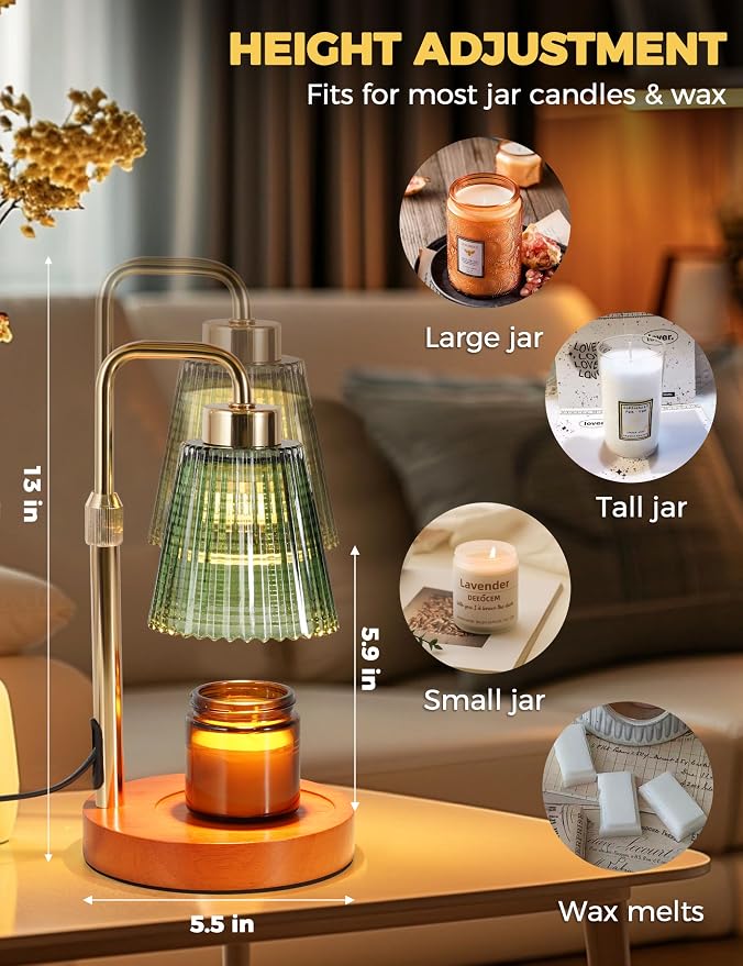 GODONLIF Green Candle Warmer Lamp with Cycle Timer, Birthday Gifts for Women Mom Her, House Warming Gifts New Home Room Decor, Wax Melt Warmer for Jar Candles with 2 Bulbs