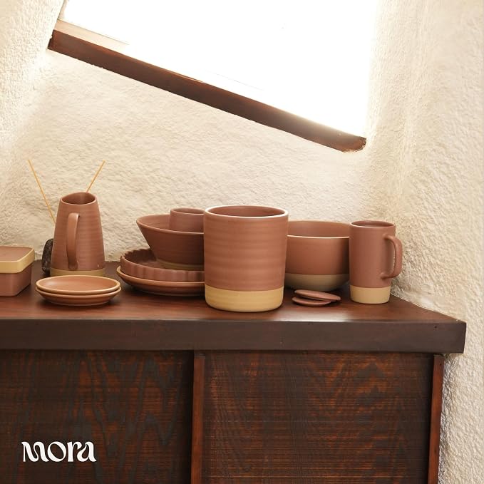 Mora Ceramic Kitchen Utensil Holder - Wooden Spoon & Spatula Crock for Countertop, Modern Farmhouse Home Decor, Large 7.3" Cooking Organizer for Stove Top and Counter - Heavy & Sturdy - Terracotta