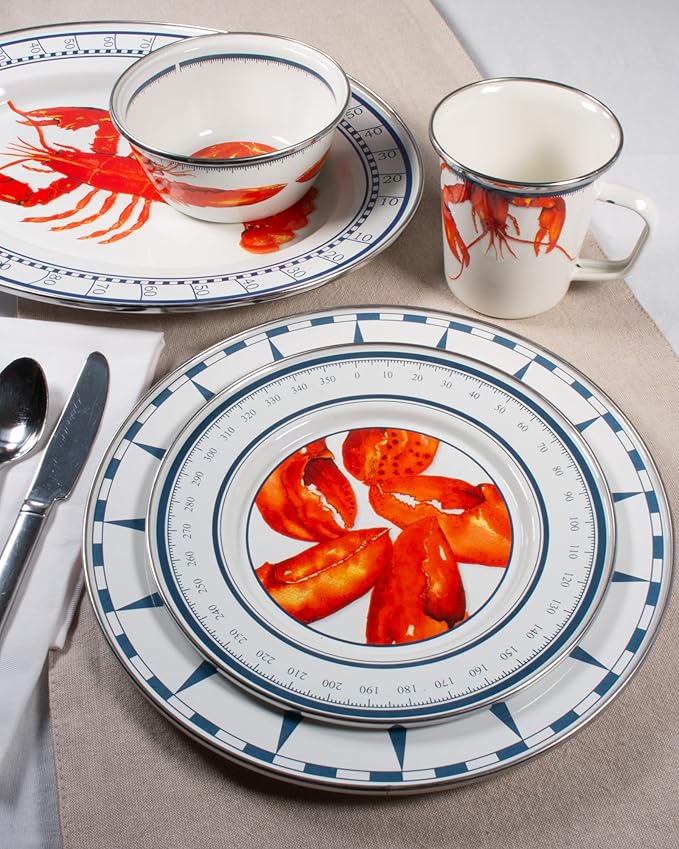 Golden Rabbit Enamelware Latte Coffee or Tea Mugs, 16 ounce, Lobster, Set of 4