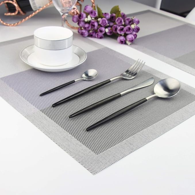 PIGCHCY Placemats 18x12 Inches Plastic Table Mats, Washable Easy to Clean Woven Vinyl for Dining Table Set of 4 (Classic Grey)