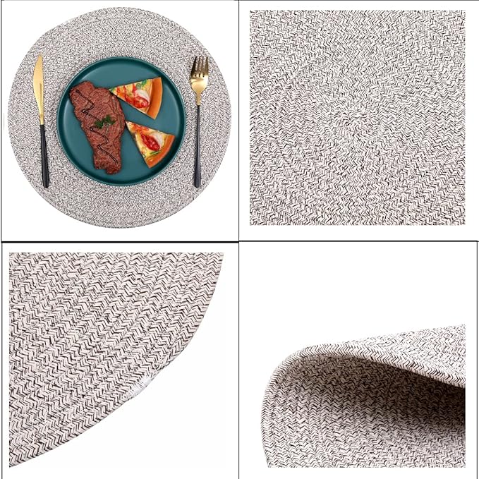 6Pcs Round Cotton Woven Placemats, 13.8'' Mix Brown Woven Vintage Place Mats, Woven Plate Chargers Wicker Tablemats Farmhouse Boho Braided Heat Resistant Outdoor Placemat Patio Table Mats
