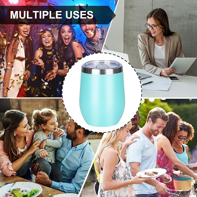 MEZMUT 12 Oz Insulated Wine Tumbler with Lid Double Wall Vacuum Stainless Steel Wine Glass Coffee Mug Insulated Tumbler Cup for Champaign, Cocktail, Beer (Teal, 1 Pack)