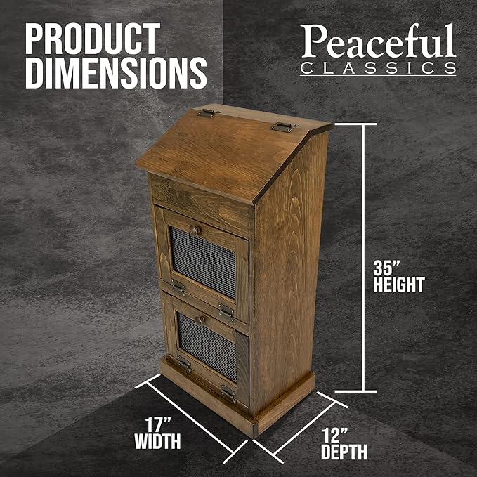 Peaceful Classics Potato Storage Wood Box, Wooden Bread Bins, Decorative and Onion Bin, Bin w/ Grocery Section, Vegetable Lid for Kitchen Pantry, Special Walnut, KS302SW