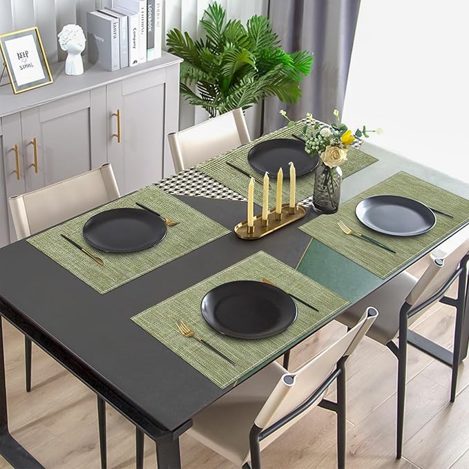 Niviy Green Placemats Set of 6, 12x18 Inch Washable Easy to Clean Heat-Resistant Anti-Skid Sage Green Placemats for Holiday Party Kitchen Dining Room Decoration