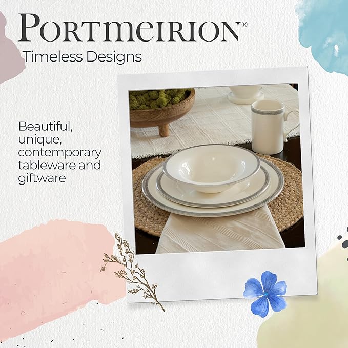 Portmeirion Potter's Brushstroke Coffee Mug (Set of 4) - 9oz White Ceramic Mugs with Grey Brushstroke Pattern - Microwave, Dishwasher, Freezer Safe Earthenware Mugs for Tea & Coffee Lovers (Grey)