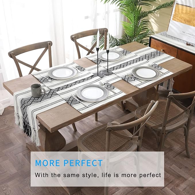 Elegant Thick placemats for Dining Table Decor Farmhouse Heat Resistant Table Place mats Set of 6 Quality Woven Cloth Placemats Washable Dinner mats (Black, 6)
