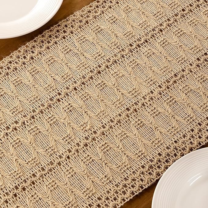 MLMC Burlap Boho Table Runner Farmhouse Burlap Jute Table Runner 72 inch Long Rustic Woven Table Centerpiece Decor for Dinning Kitchen Wedding Bridal Shower Eveyrday Use 12x72 Inch