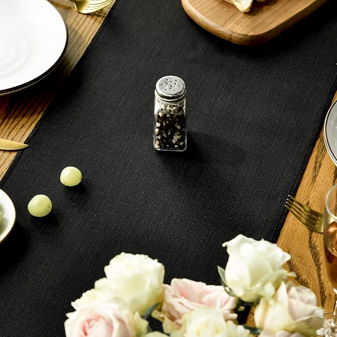 Artoid Mode Black Tassel Table Runner, Halloween Linen Blend Rustic Farmhouse Style Kitchen Table Decoration Holiday Wedding Party Dinning Decor 13x72 Inch