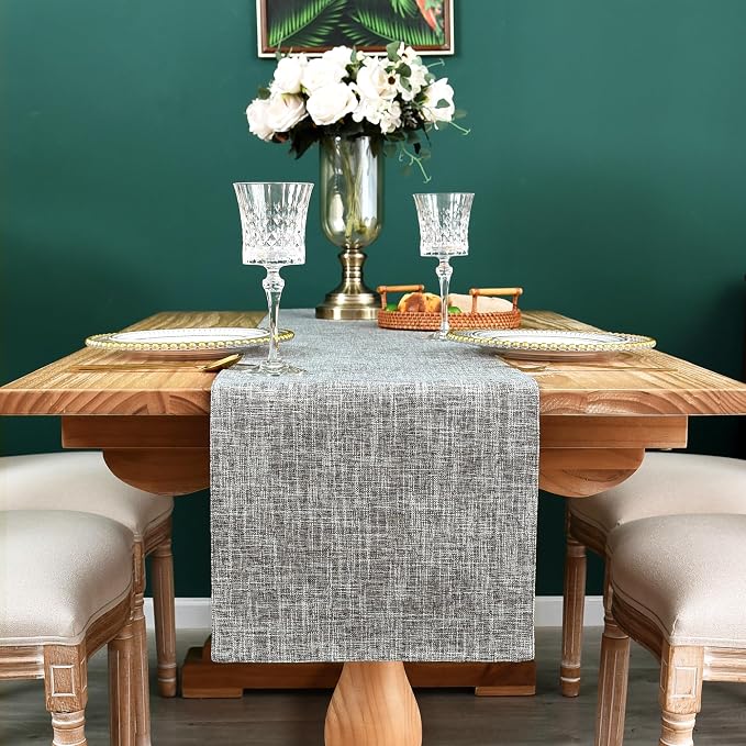 Farmhouse Rustic Faux Linen Table Runner Neutral Grey Table Runners Double Layer Reversible Rectangle Runners for Daily Use Kitchen Dining Banquet Holiday 13x72 Inch