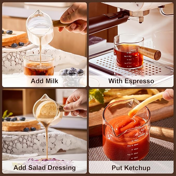 PARACITY Espresso Cups with Handle set of 2, 3.5OZ Double Spout Glass Measuring Cup with Dual Scale, Clear Espresso Shot Glass with V-Shaped Mouth, Espresso Accessories