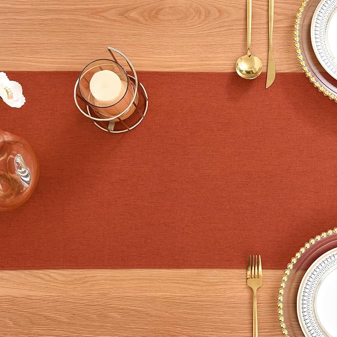 Farmhouse Rustic Table Runner Rust Faux Linen Table Runners Water Resistant Table Runner 72 inches Long for Living Room Dresser Bedroom Kitchen Dining Party 13x72 Inch