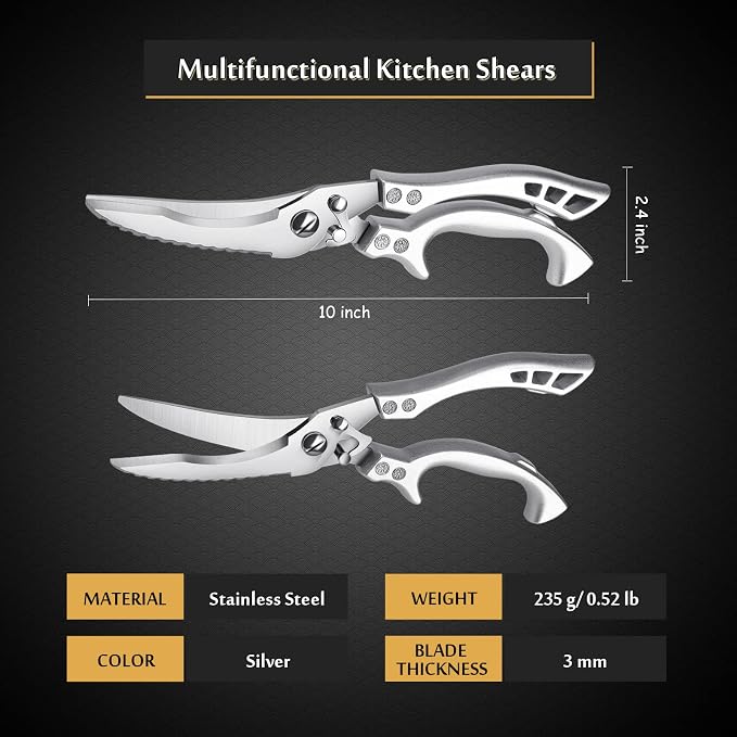 Poultry Shears Heavy Duty Kitchen Shears Multipurpose Kitchen Scissors Stainless Steel Cutlery Shears For Chicken Meat Turkey Fish Vegetables Herbs With Protective Sheath Gift Box