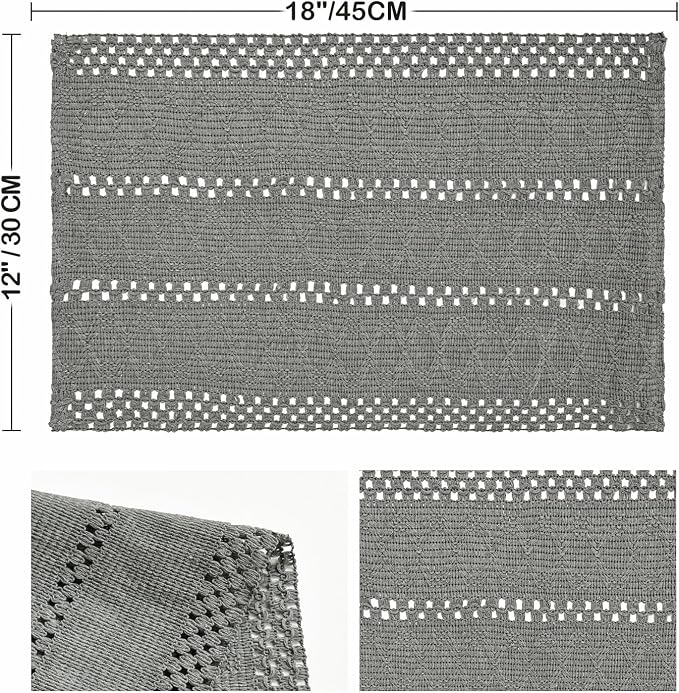 Artoid Mode Dark Grey Farmhouse Woven Rustic Hollow Placemats Set of 6,12x18 Inch Seasonal Holiday Table Mats Party Kitchen Dining Decoration