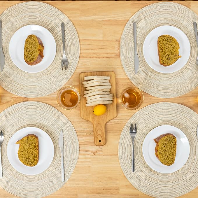 Winknowl Round Braided Placemats Set of 4 Washable Woven Heat Resistant Table Mats for Kitchen Dining Tables 15 inch Round Place Mats (Ivory,4)