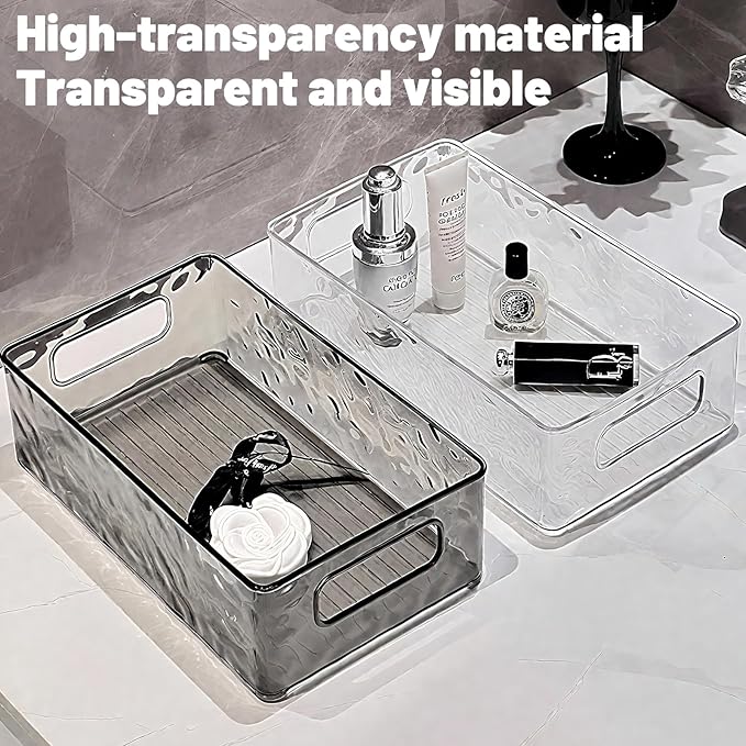 2 Pack Clear Plastic Acrylic Storage Bins,Multi-Purpose Cabinet Organizers,Stackable Pantry Containers for Home Kitchen,Bathroom Office Closet Garage Freezer Fridge(Transparent)