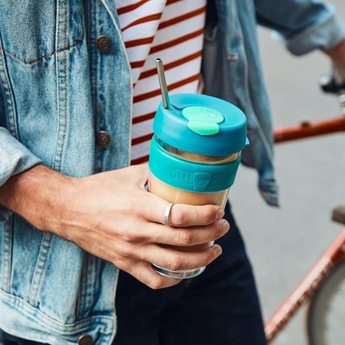 KeepCup Longplay - Reusable Coffee Cup, Double Wall Glass with Removable sleeve and splashproof sipper lid - 12oz/340ml - Matcha