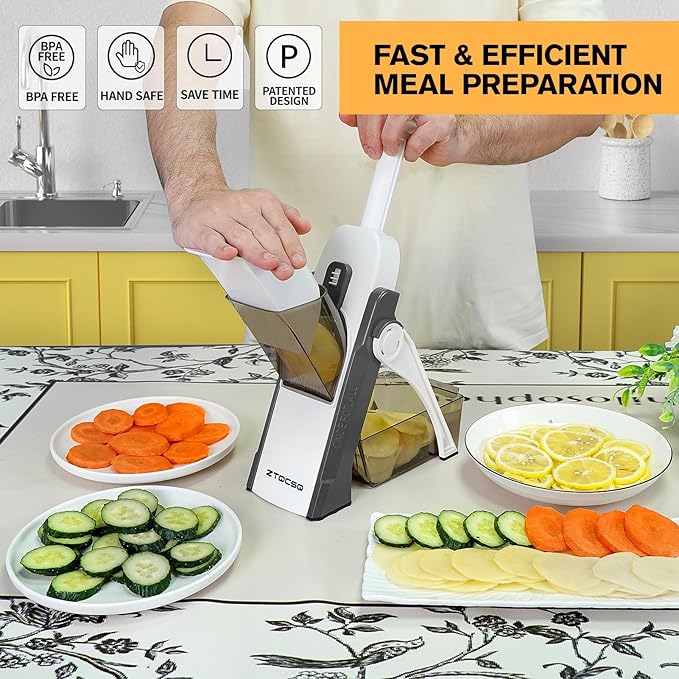 Safe Mandoline Slicer for Kitchen, Vegetable & Food Cutter, Thickness Adjustable 0.1-8 mm. Easy to Clean, Storage, Kitchen Faster Slice Artifact (Only Slice, Grey)