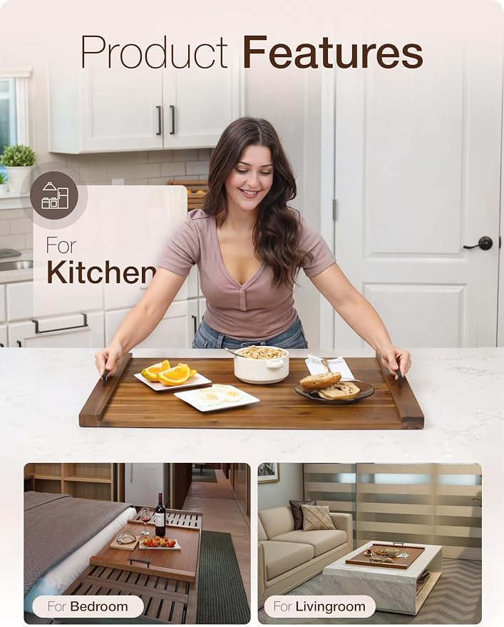 TIDITA Acacia Stove Top Covers for Electric Stove - Wooden Noodle Board for Gas Stovetop - Stove Top Covers for Gas Burners - Wooden Kitchen Sink Cover for Counter Space & Decorative Tray (Walnut)