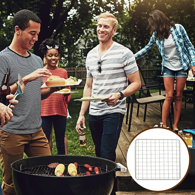 uxcell Cooling Racks, 7.9" x 7.9" Stainless Steel Barbecue BBQ Grill Net Mesh Rack Grate for Cooking, Roasting, Grilling, Oven & Dishwasher Safe, Silver