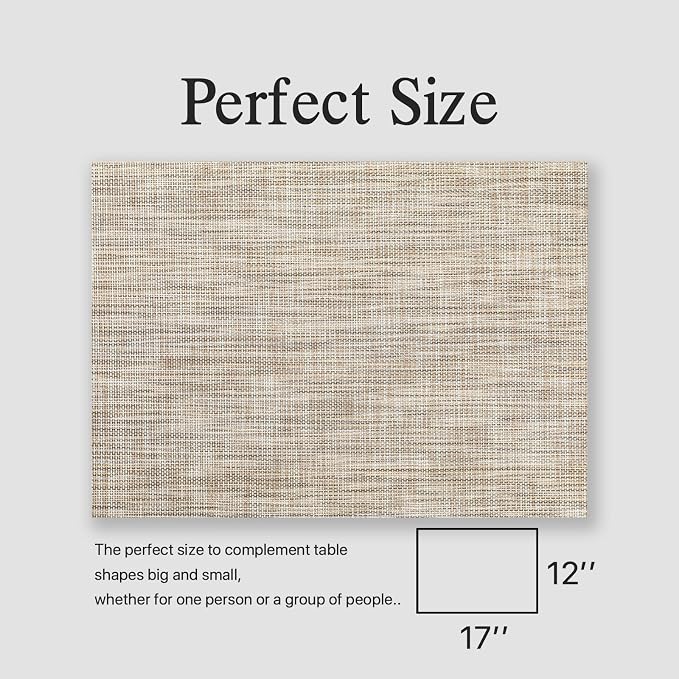 Placemats Set of 4 - Easy Clean Woven Vinyl Placemats for Dining Table, Indoor/Outdoor Place Mats, Washable PVC Table Mats(Caramel)
