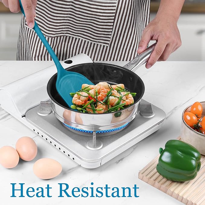 LIANYU 8Pcs Kitchen Utensils Set, Heat Resistant Spatula Set, Cooking Tools Gadgets for Nonstick Cookware, Includes Silicone Spatula, Ladle, Spoon Turner, Dishwasher Safe, Blue