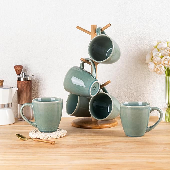 GBhome Ceramic Coffee Mugs Set of 6, 12oz Stoneware Coffee Mugs Set For Dad Mom Women MEN, Light Weight Coffee Cups for Latte/Tea/Beer/Hot Cocoa, Dishwasher & Microwave Safe