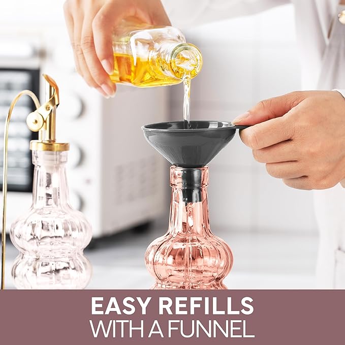 COOK WITH COLOR Glass Olive Oil Bottle Dispenser - 2 Pack- 17oz Oil and Vinegar Cruet - Olive Oil Carafe Decanter for Kitchen, Elegant Waves, Pink