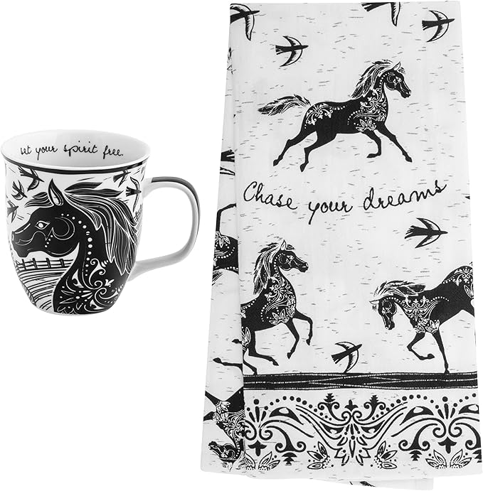 Karma Gifts, Boho Mug & Boho Tea Towel Set, Horse