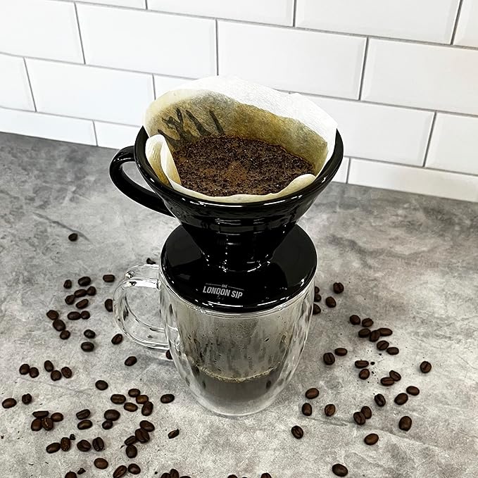 The London Sip Ceramic Coffee Dripper Pour Over Ceramic Coffee Maker, Coffee Slow Brewing Accessories for Home, 1-2 Cup, Black